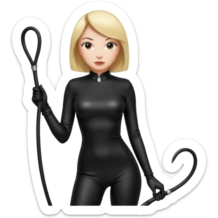 madam with straight bob hairstyle in black latex with whip in hand sticker