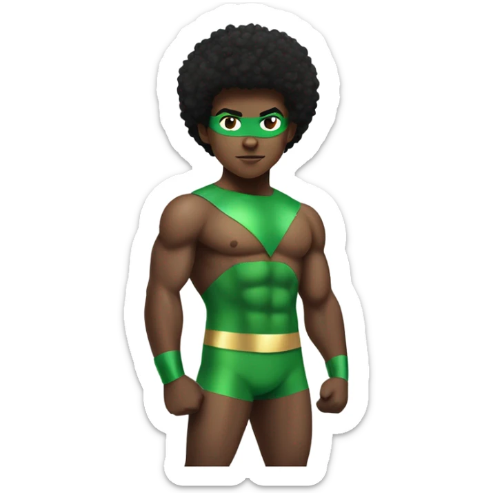 shirtless Muscular Afro teenage boy standing in a green superhero as the Sub Mariner. sticker