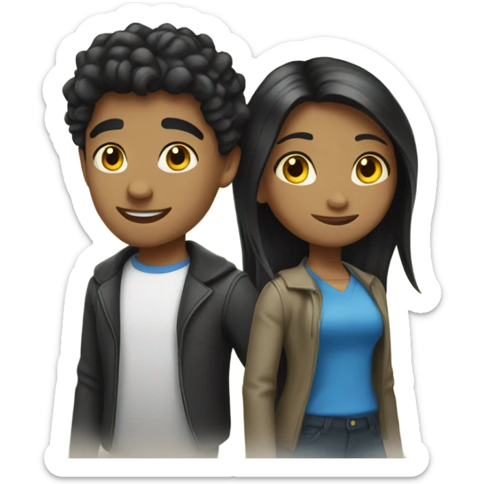 Black hair white girl with yellow hair guy blue eyes  sticker