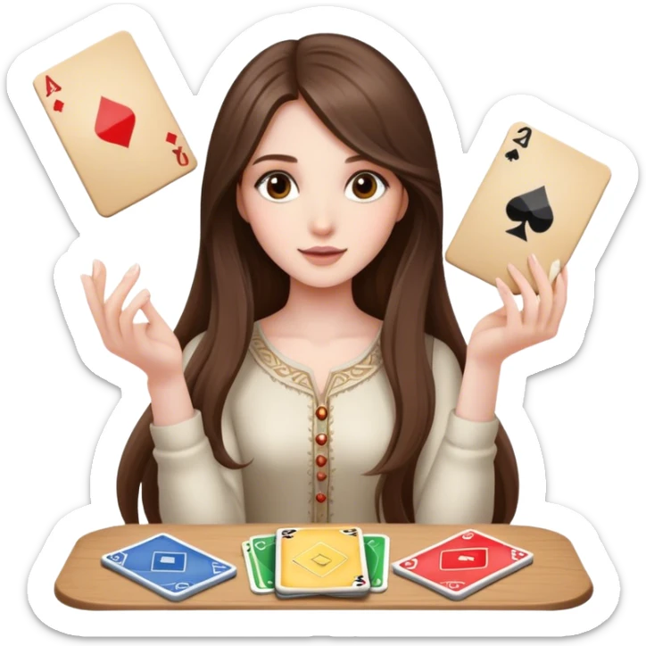  beautiful pale brunette girl with long hair playing uno sticker