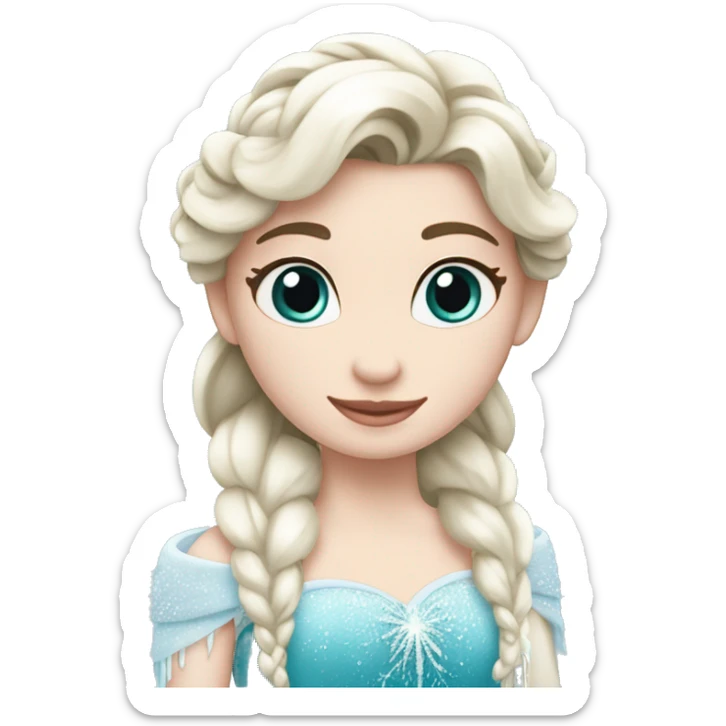 un pato inspirado en Elsa de Frozen. El emoji debe tener un cuerpo azul con detalles blancos y una cabeza blanca, así como una trenza similar a la de Elsa. sticker