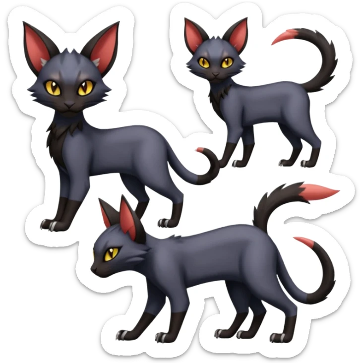 Black edgy Noivern-Bastet-Purloin-Torracat-Lykoi-Caracal-cat-Fakemon-fusion-hybrid-creature sticker