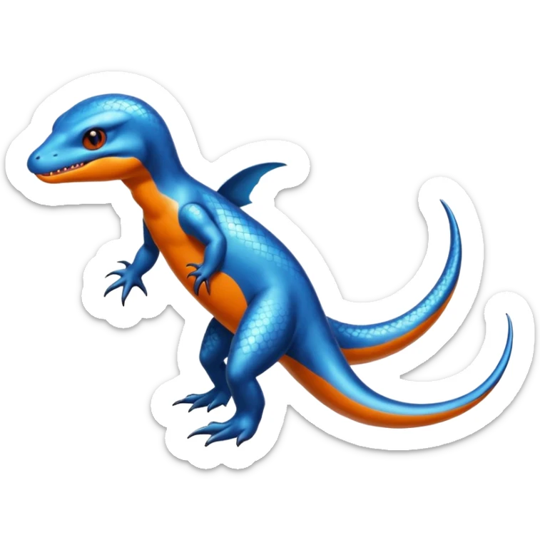 Shiny Black Koraidon-Latios-Salamander-Fakémon-hybrid-creature (full body) with orange belly sticker