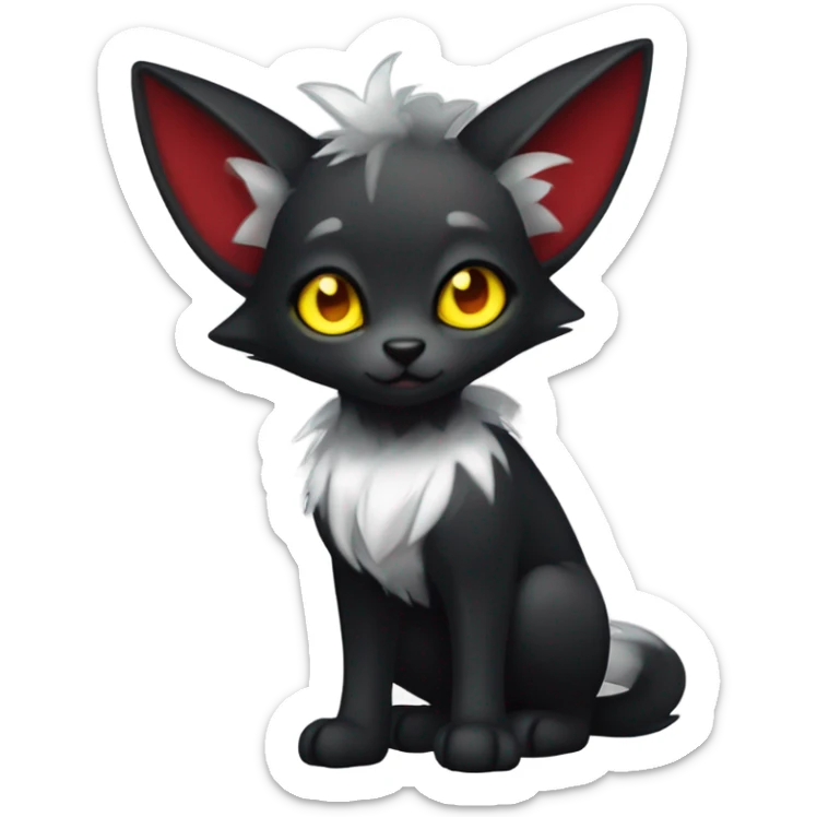 black Shiny Fionbri-Falvie-sparkle-sona with yellow eyes, red edgy markings full body fursona sticker