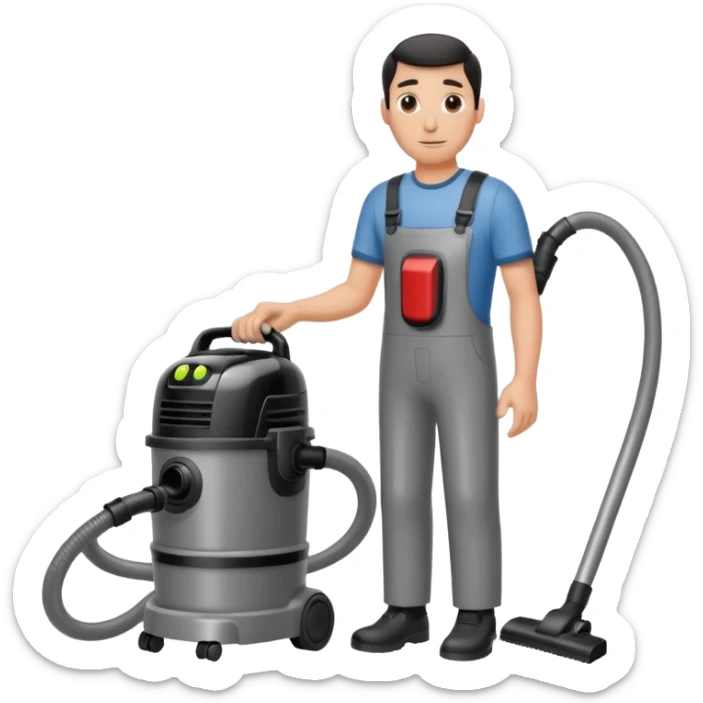 técnico de limpieza hombre sujetando la manguera de una aspiradora de agua sticker