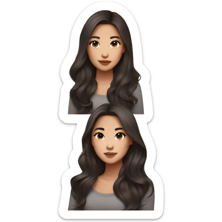 beautiful wasian girl with smokey eyeliner + blush + long blowout brown hair + brown doe eyes + huge lips sticker