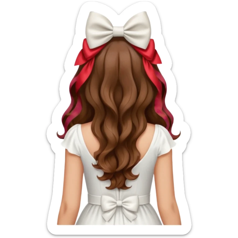 Emoji femme de dos cheveux ondulés brun avec noeud dans les cheveux  sticker
