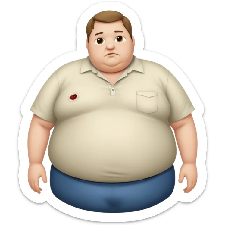 Hombre nerd obeso mórbido con la barriga saliendo de la camisa sticker