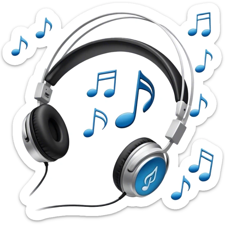 Icon for R&B Music Listening: headphones, a music player with R&B album covers, and musical notes floating around. The icon should convey the smooth and soulful vibe of R&B music. Transparent background. sticker