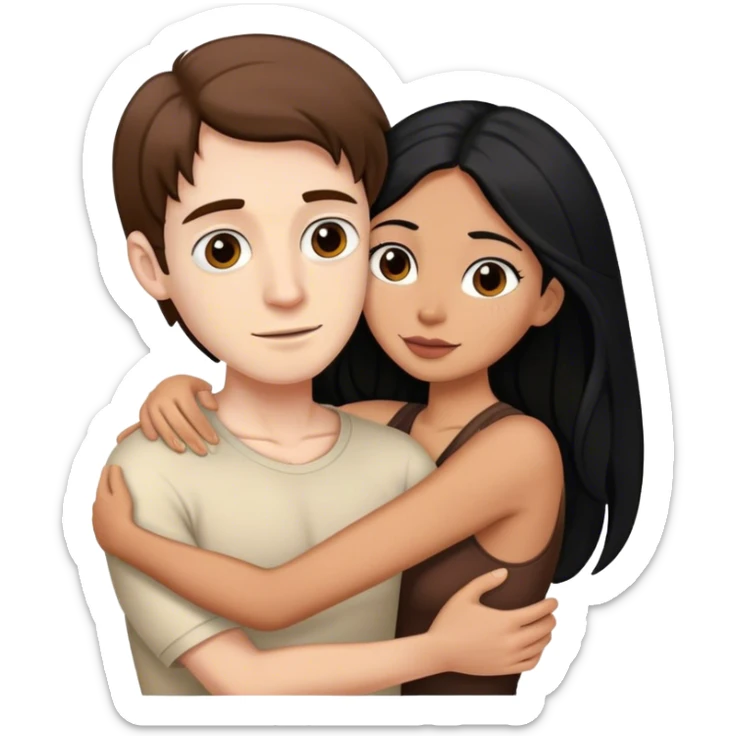 Tall pale man with brown hair hugging small latina long black hair sticker