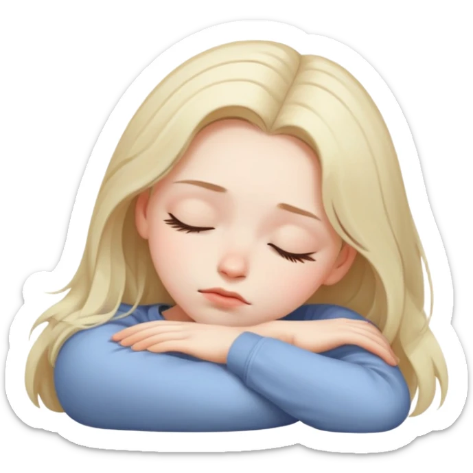Girl showing sleepiness, pale skin tone, shoulder-length hair sticker