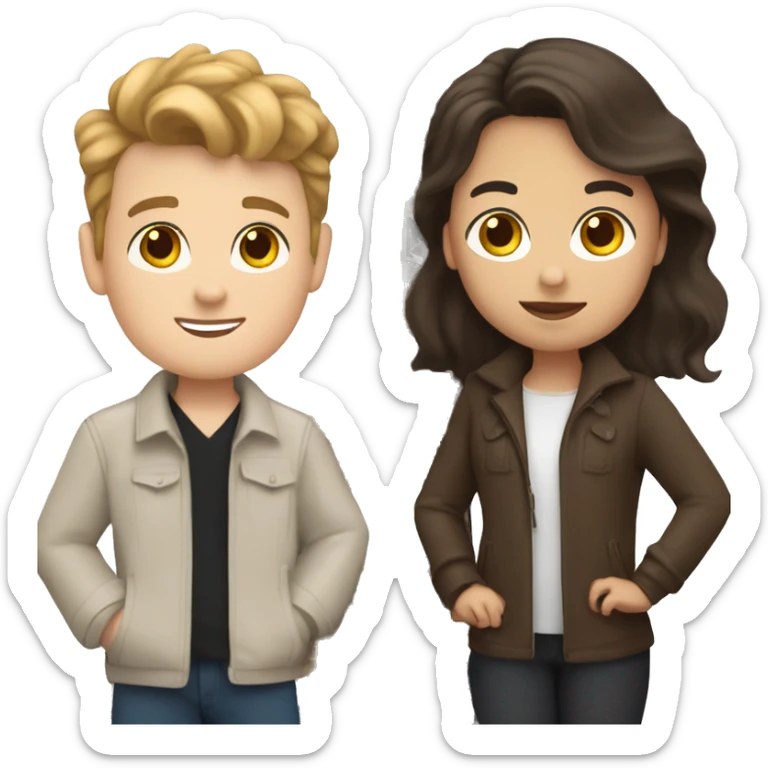 White Girl, black hair ,and white boy, brown hair,in front of eiffel tower sticker