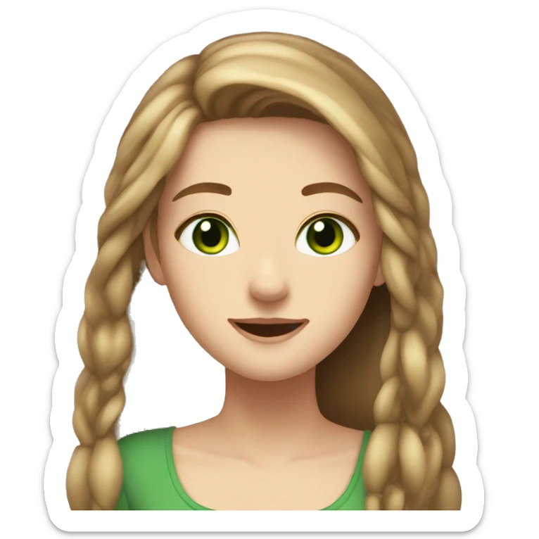 girl light brown hair green eyes long hair no braids happy sticker