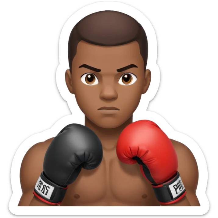 Passport photo portrait of a 19-year-old Black male boxer, neutral expression, shoulders up view, athletic build, boxing context subtly visible sticker