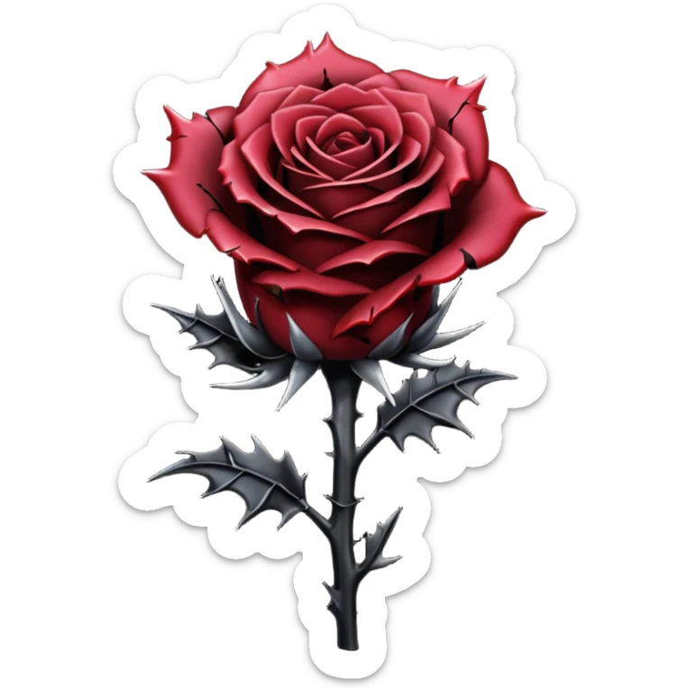 A pitch-dark obsidian-black dark gloomy gothic edgy thorny dusky rose with a black stem, it has blood splatter on it  sticker