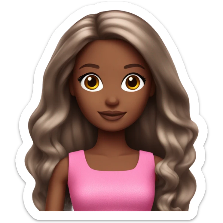 Barbie with dark skin tone and pink clothing and long hair sticker