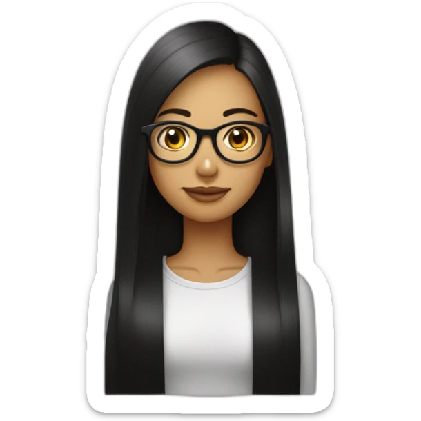 une fille avec de long cheveux noir lisse, et avec des lunette (en forme de carrer un peu déformé) assez grosse comparer a ça tête , portant un pull noir sticker