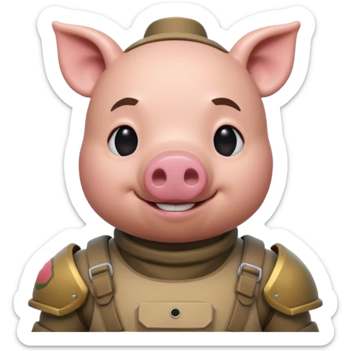 John Pork in Fortnite, cartoonish battle suit, signature pig nose, ready for action sticker