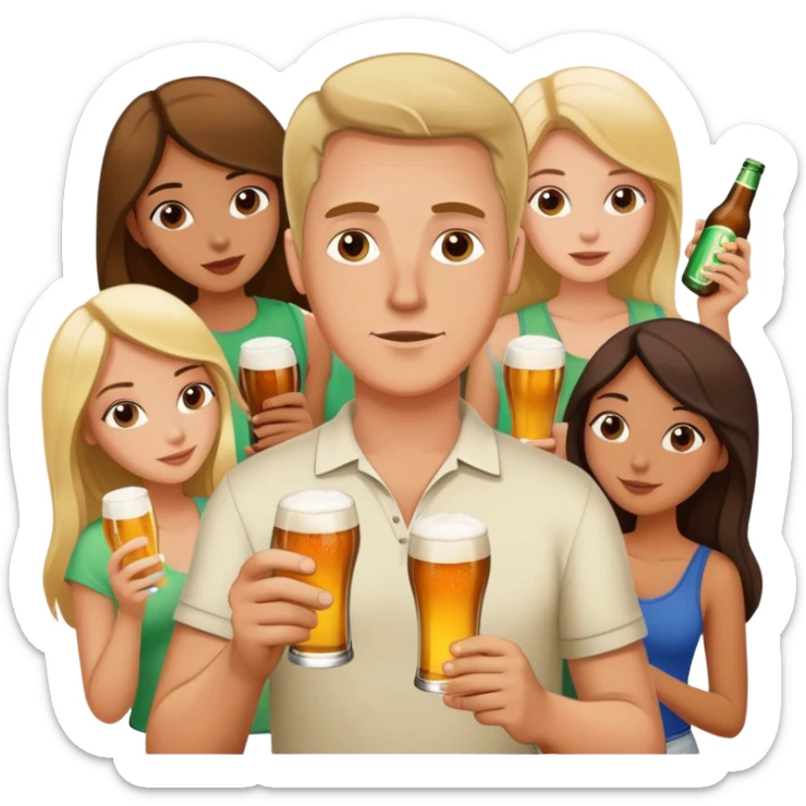 white man with a lot of girls a lot of beer and a joint sticker