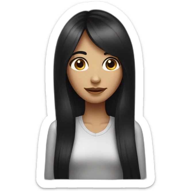 Girl with long hair and long face.black hair and eyes.long nose.medium size mouth and big but long eyes sticker