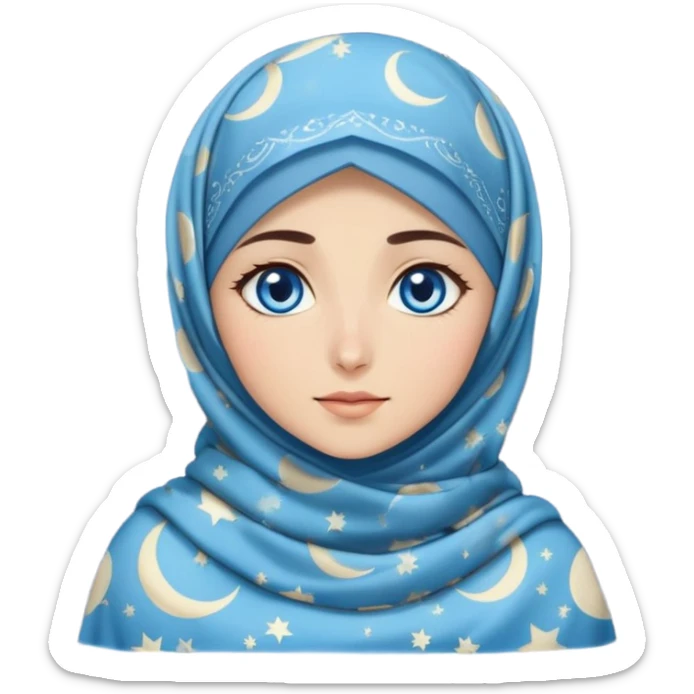 Turkish beautiful finish Konya girl blue eyes with moon patterned hijab dress and watching the moonlight sky on the ground  sticker
