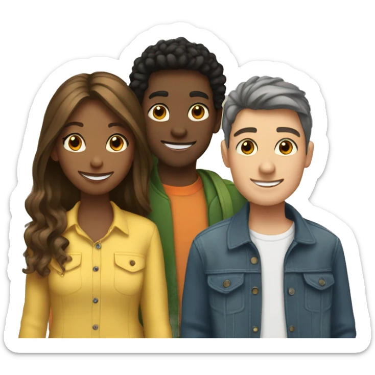 three friends hanging out, two teen girls and a teen boy sticker