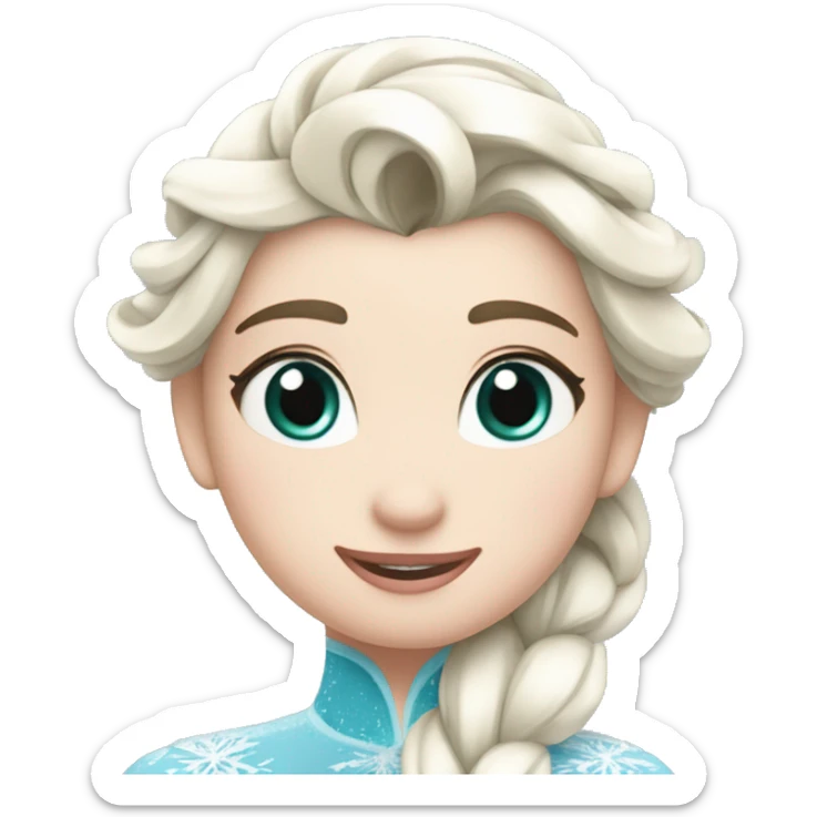 un pato inspirado en Elsa de Frozen. El pato debe tener un cuerpo azul con detalles blancos y una cabeza blanca, así como una trenza similar a la de Elsa. sticker