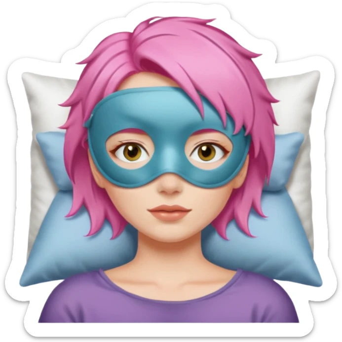 woman with a sleep eye mask and pink hair sticker