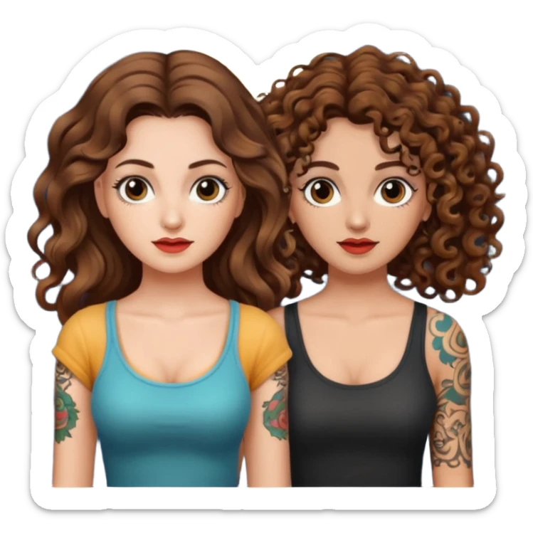 moon color change — long wavy brown hair tattooed woman and short tight curly brown hair woman — alarmed sticker