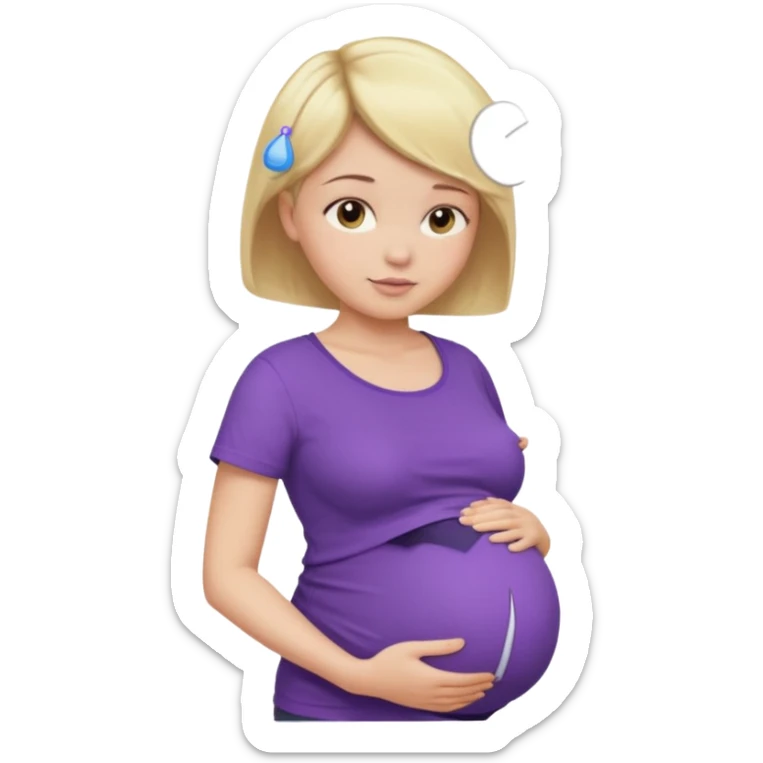 pregnant female with short hair, purple shirt, abdomen-head-neck, blond sticker