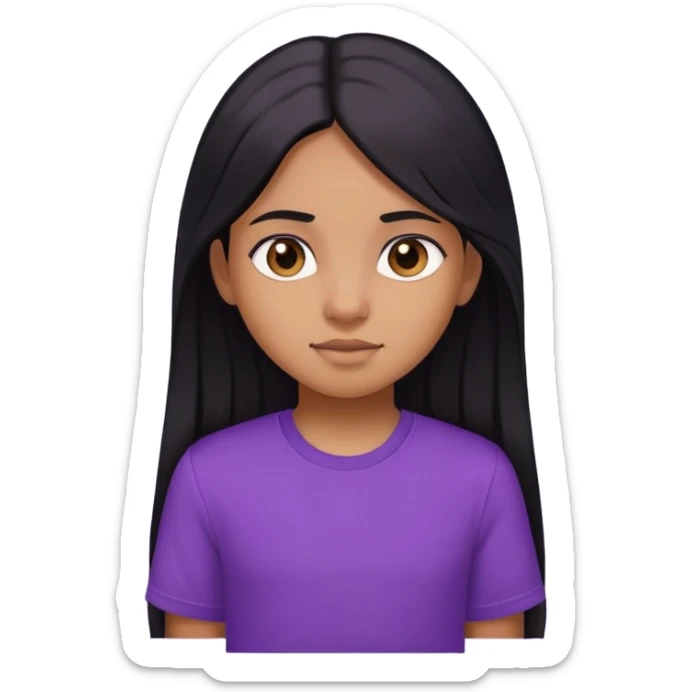 Brown girl with long black hair kid like face wearing purple shirt  sticker