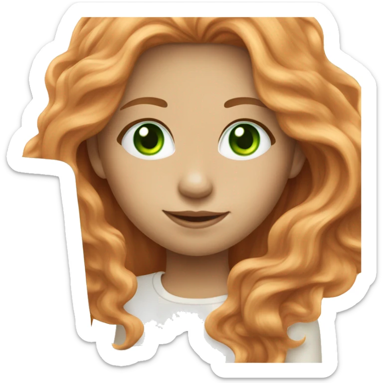white pale red wavy long hair girl with bright green eyes with laptop sticker
