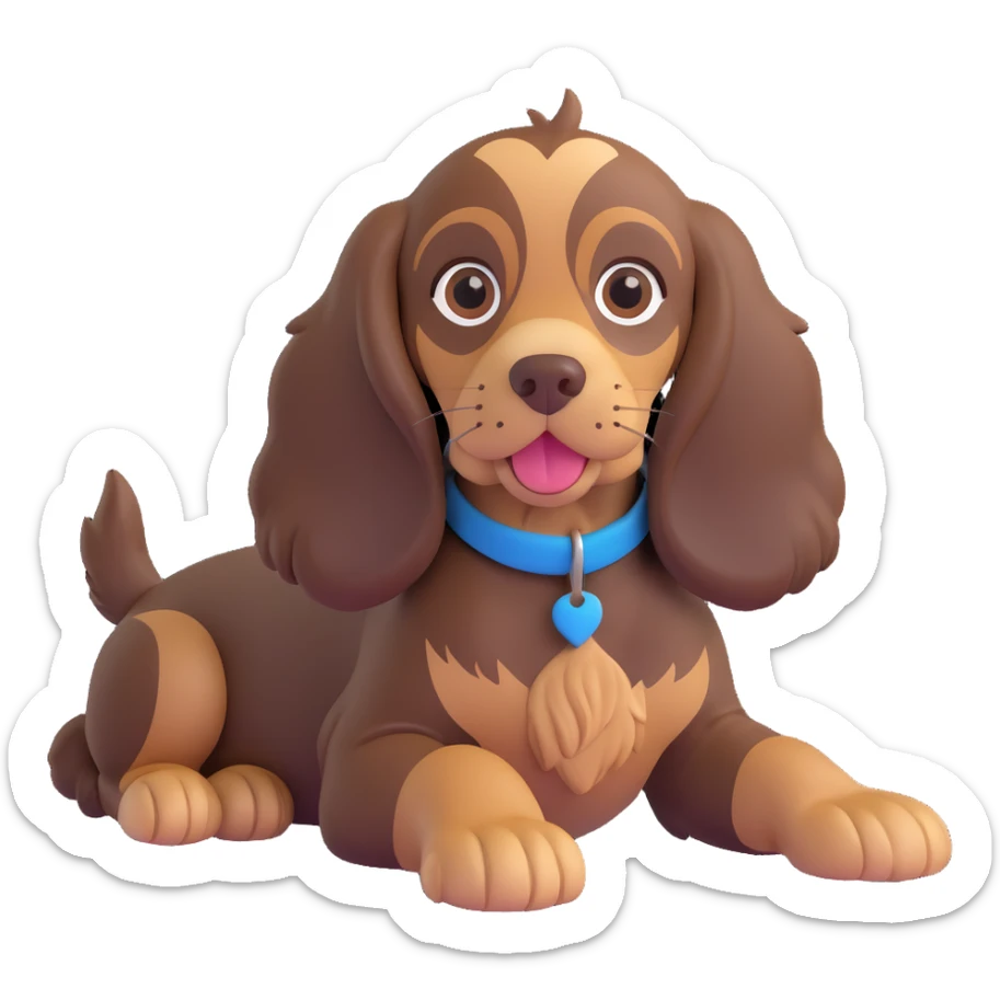 chocolate tan English cocker spaniel puppy lying down with wagging tail and adorable look sticker
