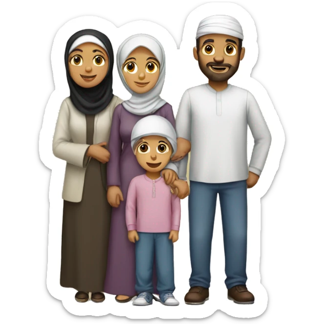 Muslim family with husband, wife, 2 boys, and 1 girl sticker