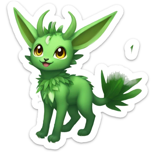 Anthro Shy Shiny Leaves-Grass-Type Fakémon-Sona With Horns Full Body sticker