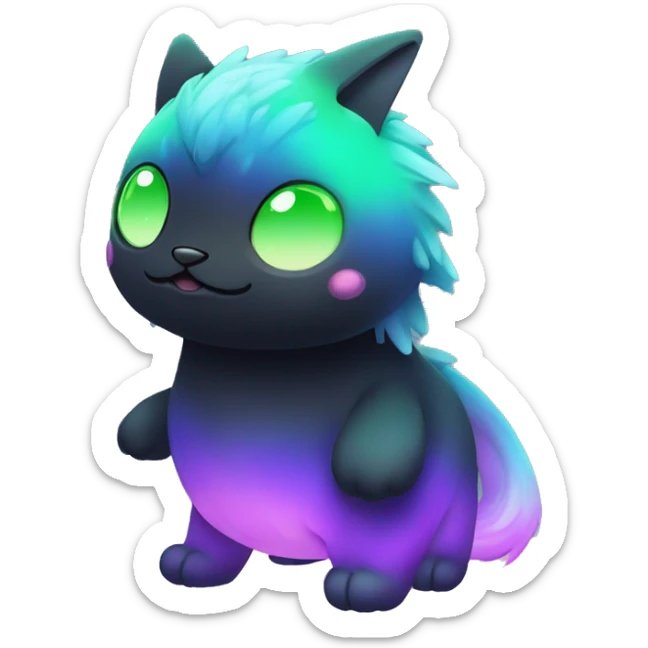 Cute cool black nebula fading green blue purple pink gradient animal hybrid Fakemon full body sticker