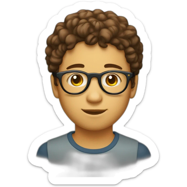 adolescent avec des cheveux bruns bouclés et des lunettes rondes et des yeux marrons sticker