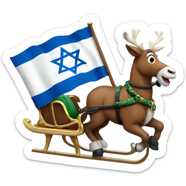 Santa Claus on his sleigh with an Israeli flag on the side sticker