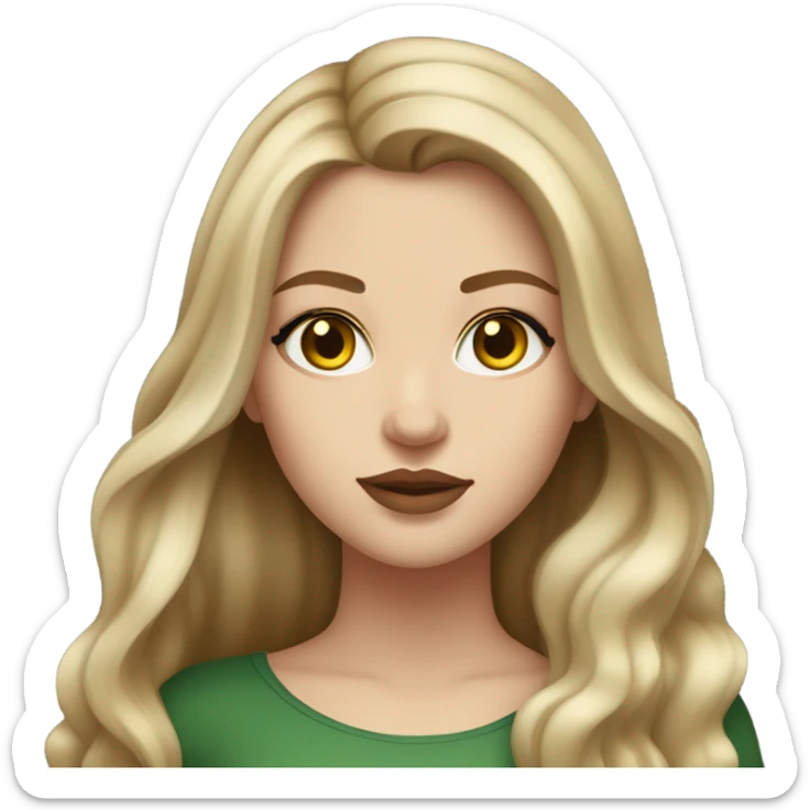 White girl with long dark-blonde hair with blonde highlights balayage, with plump lips of natural color, yellow-green eyes sticker
