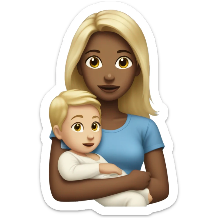 Teen girl with dirty blonde hair holding a baby boy sticker