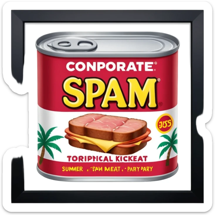 SPAM CANNED MEAT CORPORATE SUMMER KICKOFF tropical exotic destination PARTY landscape  sticker