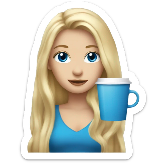 long blonde hair blue eyed girl holding coffee sticker