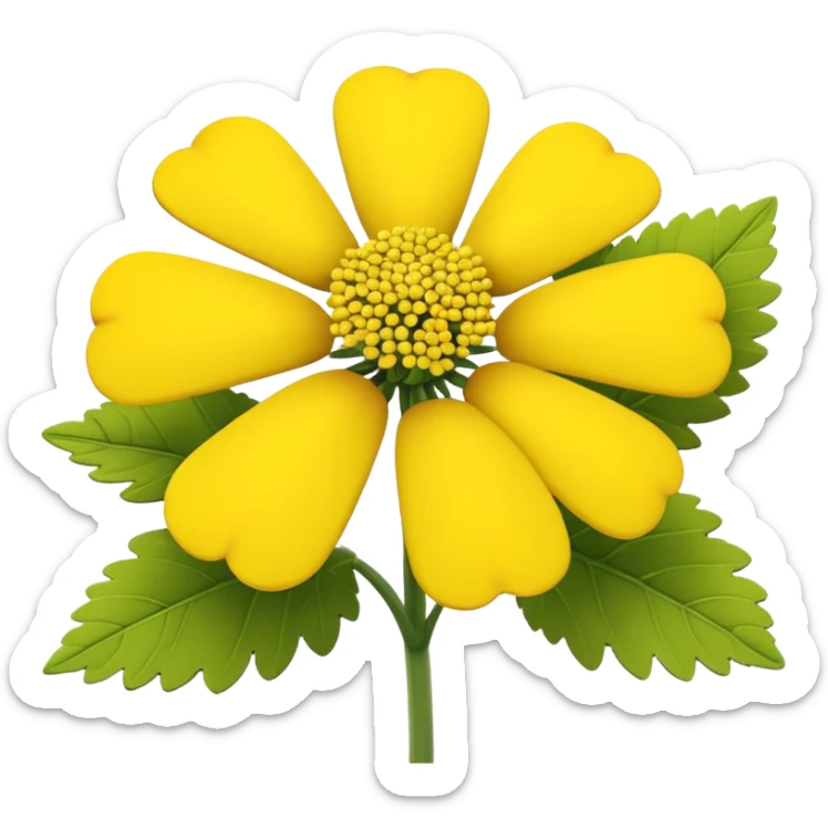 yellow yarrow flower, cartoon style, volumetric 3D iOS style, no smiles, bright colors, soft lighting, smooth shadows, modern cartoon Apple approach sticker