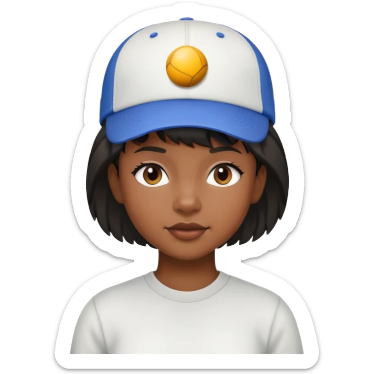 Black girl with short hair mullet and a ball cap sticker