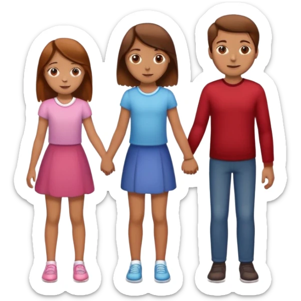 A man with brown hair with a child, a daughter, and a girl by the hand. The child has reddish brown hair sticker