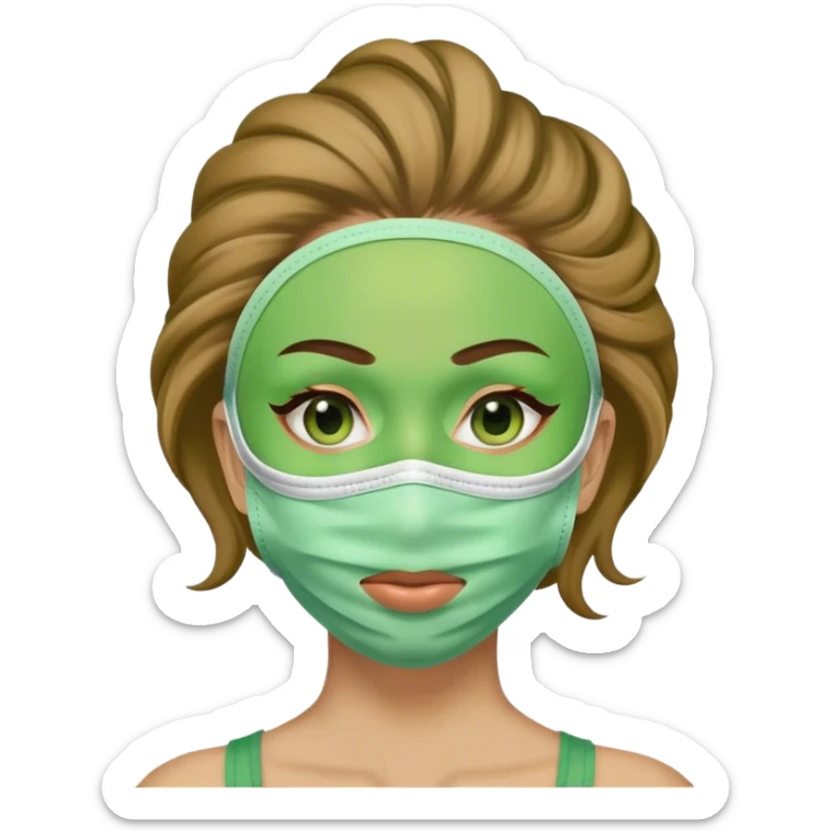 light brown woman with green face mask and hair up  sticker