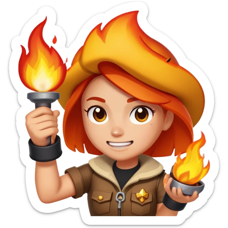 Amber from Brawl Stars as an emoji, holding a flame, showing her energetic personality sticker
