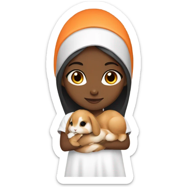 Black Muslim girl holding her cute orange holland lop sticker