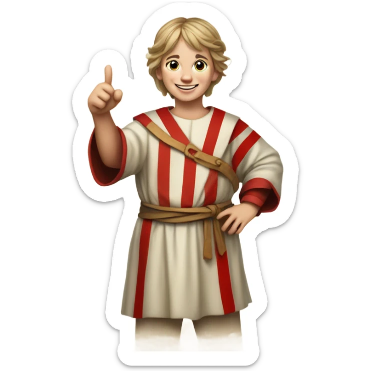 11th century european child with red stripes tunic making happy thumb up sticker