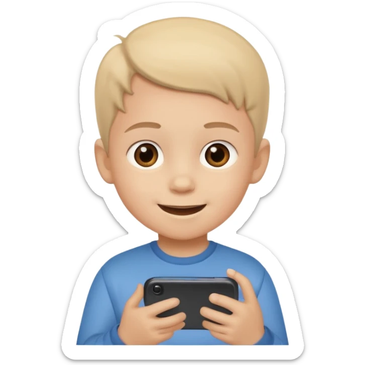 A child holds a phone in his hand, with cartoons on TV in the background sticker